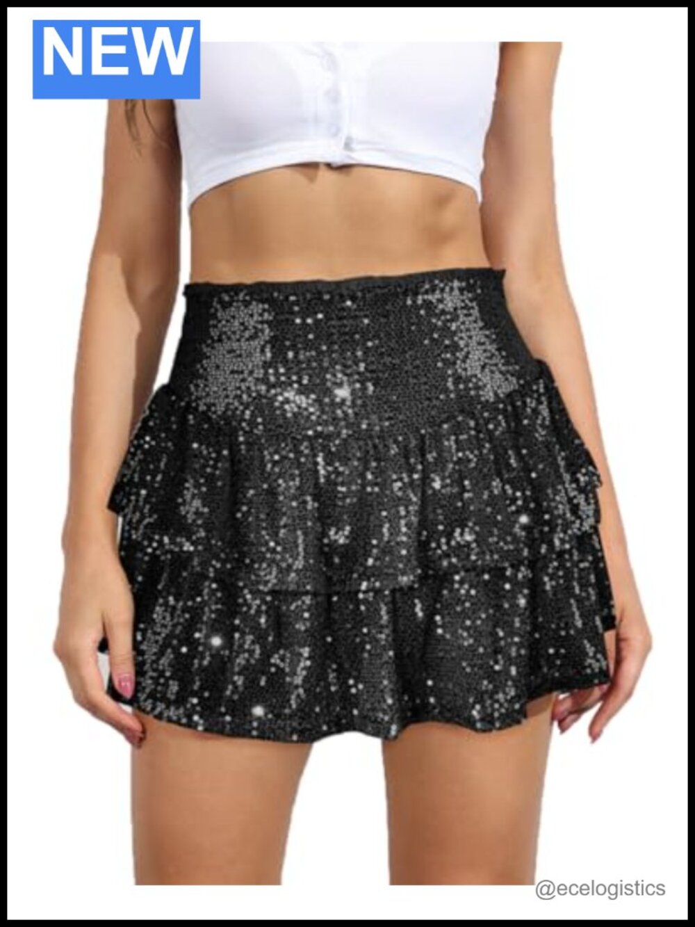 Women's Sequin Skort High Waist Flowy Ruffle Mini Skirt with Shorts Party Night
